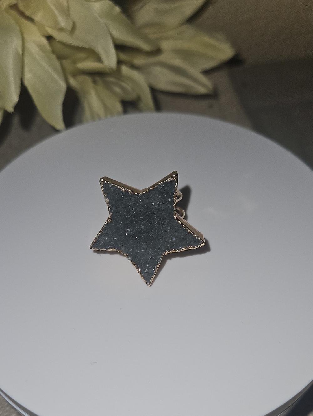Star Shaped Druzy Ring in Black/Gray and Gold